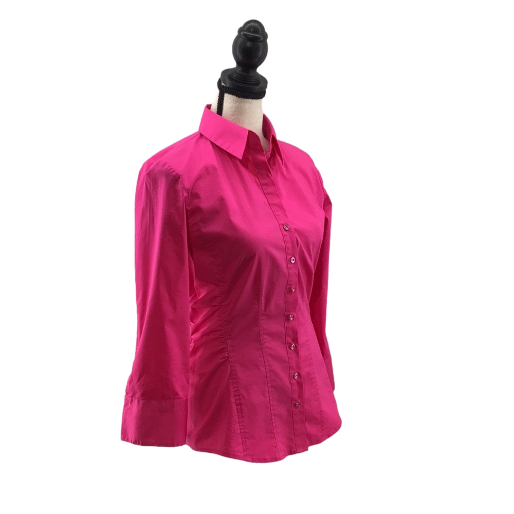 NEW YORK & COMPANY—STRETCH—Wm’s Pink Open Collar Button Down 3/4 Sleeve Shirt—XS
